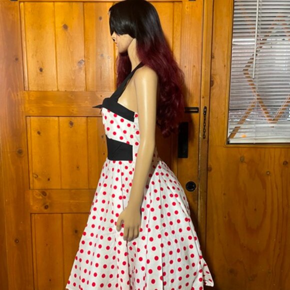Women's Dress Retro Vintage Swing 1950's Halter polka dot print - Picture 2 of 3
